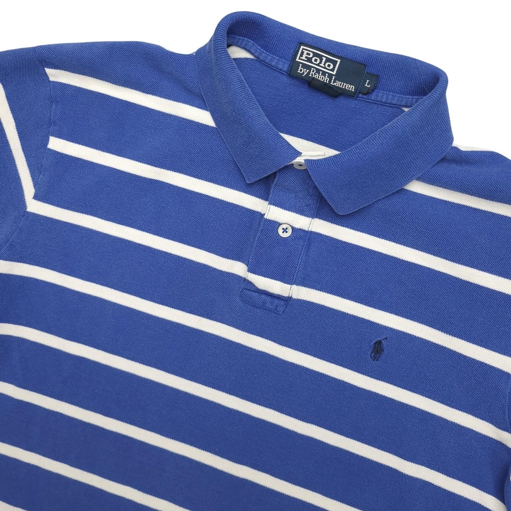 Polo By Ralph Lauren Polo Shirt Mens Large Blue Stripe Cotton‎ Pony Logo Top
